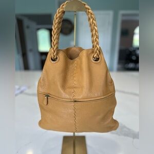 Bottega Veneta Braided Handle Leather Hobo Tote Tan Camel